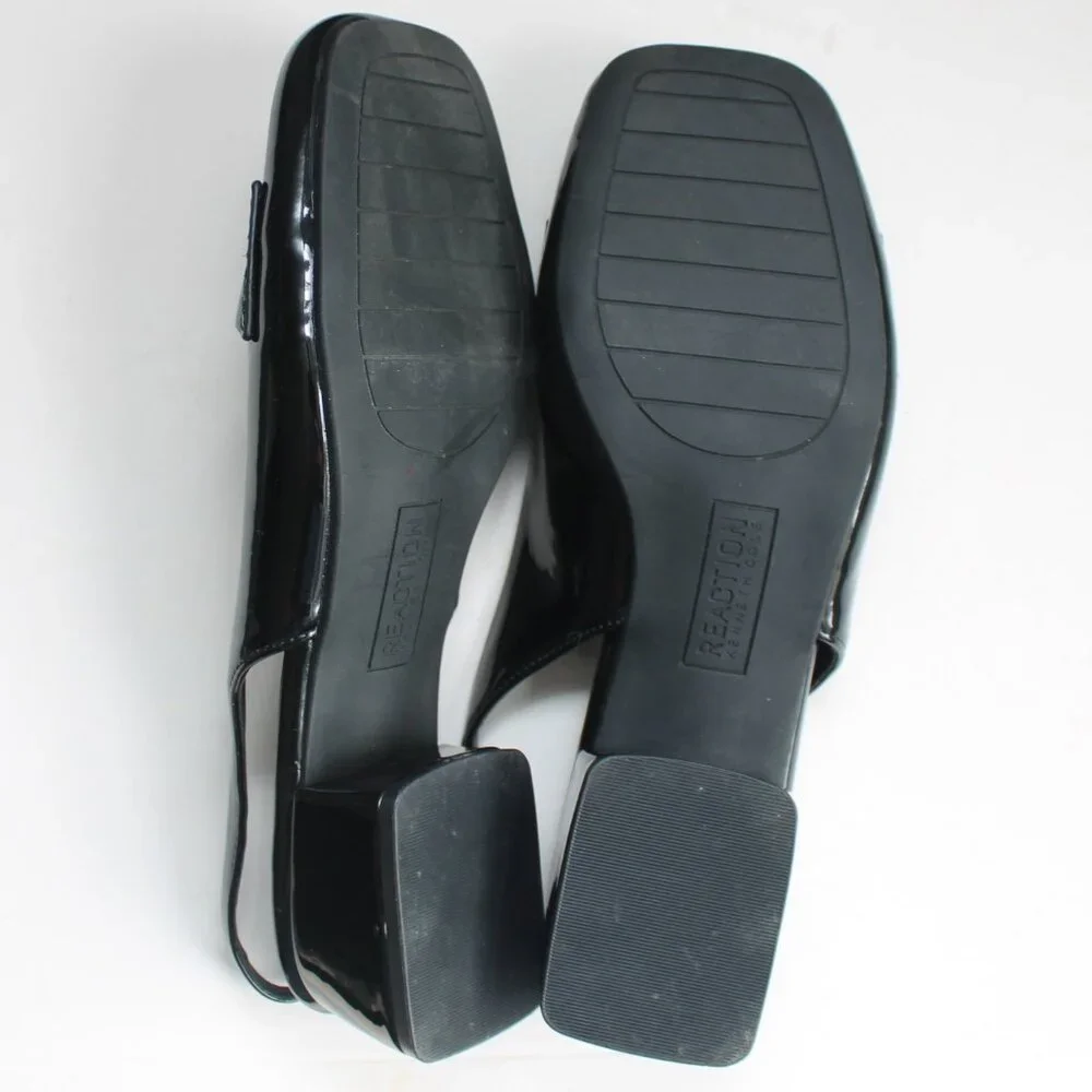 Kenneth Cole Reaction Womens Black Patent Lewis Sling Loafer Block Heels Size 9 - Picture 7 of 8